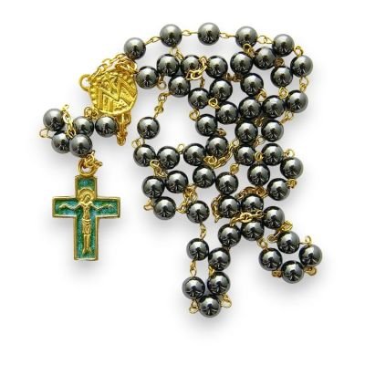 Chapelet en hématite – Croix émaillée – CH5-0181