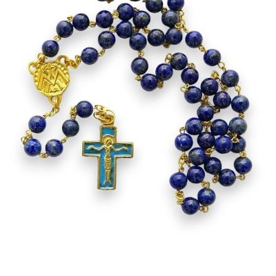 Chapelet en lapis-lazuli – Croix bleu royal – CH7-0181