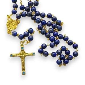 Chapelet bleu en Lapis-lazuli et chaine dorée – CH7-0202
