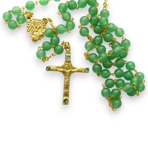 Chapelet en perles d&rsquo;aventurine – Croix dorée – CH2-0202