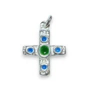 Pendentif celte en argent et cabochons émaillés bleu et vert