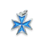 Croix de Malte en bijou, pendentif en argent émaillé bleu