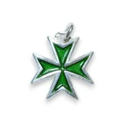 Croix de Malte en bijou, pendentif en argent émaillé vert