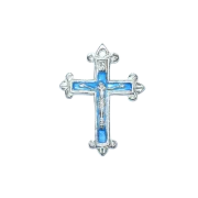 Crucifix en argent, fleurdelisé et émaillé en bleu – 7 cm – NA76 BLEU - Les Tailleurs d'Images