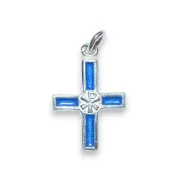 Pendentif argent croix avec chrisme aux branches émaillées de bleu