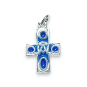 Croix avec Chrisme – bijou en argent massif émaillé bleu