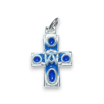 Croix argent, Alpha, pendentif religieux émaillé – 2,8 cm – NA0127