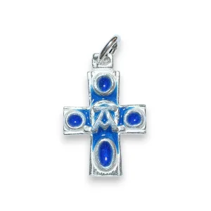 Croix argent, Alpha, pendentif religieux émaillé – 2,8 cm – NA0127