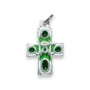 Croix avec Chrisme – bijou en argent massif émaillé vert