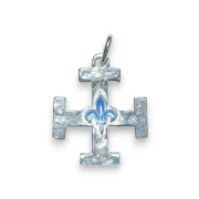 Pendentif argent Croix Scoute en argent et Fleur de lys bleue