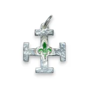 Pendentif argent Croix Scoute en argent et Fleur de lys verte
