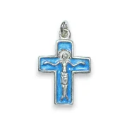 Pendentif crucifix, bijou Christ argent massif bleu