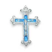 Crucifix en argent, fleurdelisé et émaillé en bleu