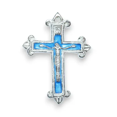 Crucifix en argent, fleurdelisé et émaillé en bleu – 7 cm – NA76