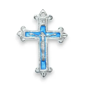 Crucifix en argent, fleurdelisé et émaillé en bleu – 7 cm – NA76