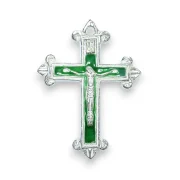 Crucifix en argent, fleurdelisé et émaillé en vert
