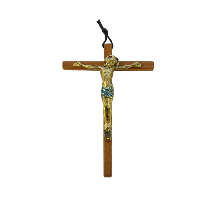 Christ en bronze émaillé, sur croix de bois – 18 cm – 0112