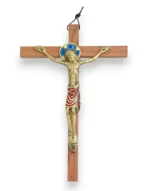 Christ en bronze émaillé, sur croix de bois – 19 cm – 0152
