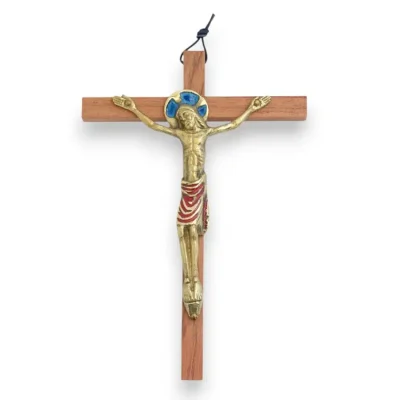 Christ en bronze émaillé, sur croix de bois – 19 cm – 0152