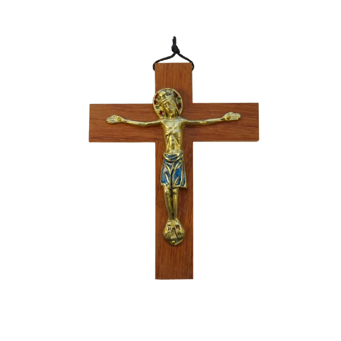 Christ en Majesté, Jésus couronné sur croix de bois – 19 cm – 650