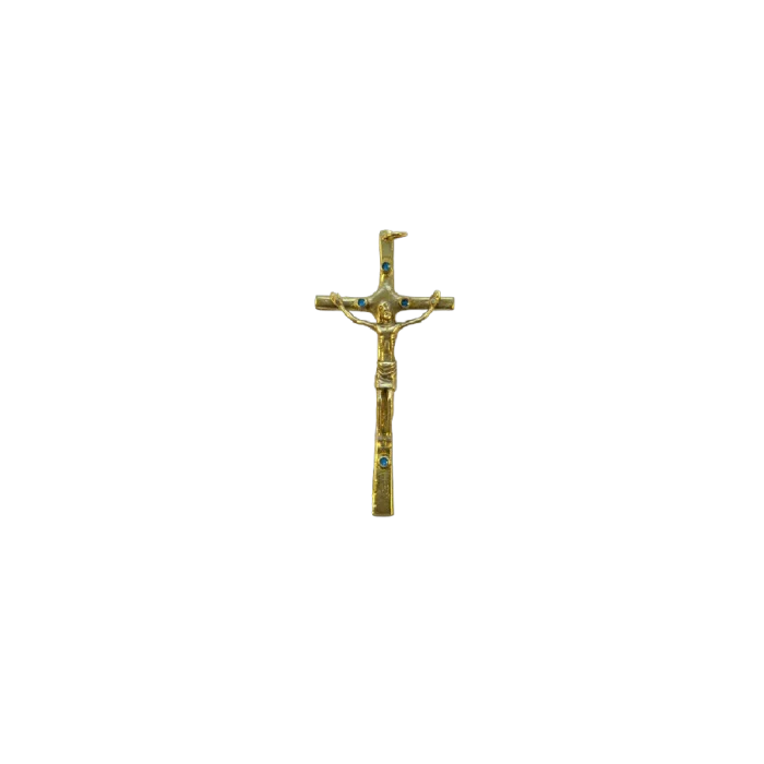 Christ patiné, monté sur croix émaillée, en bronze – 9,2 cm – B11-945