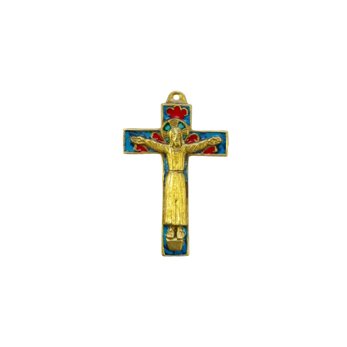 Christ roman en bronze et croix émaillée, 4 couleurs – 12 cm – 0145