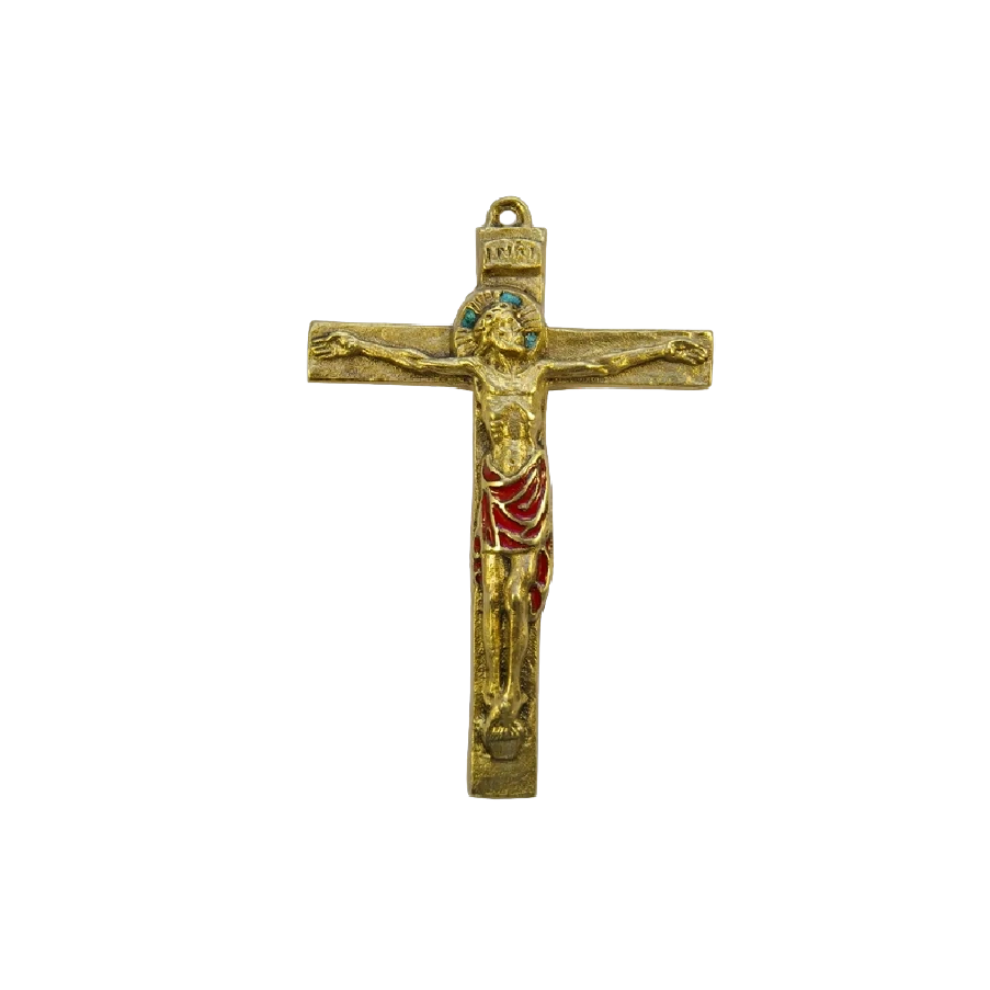 Christ sur croix en bronze et INRI – 15 cm – 0115 ROUGE - Les Tailleurs d'Images