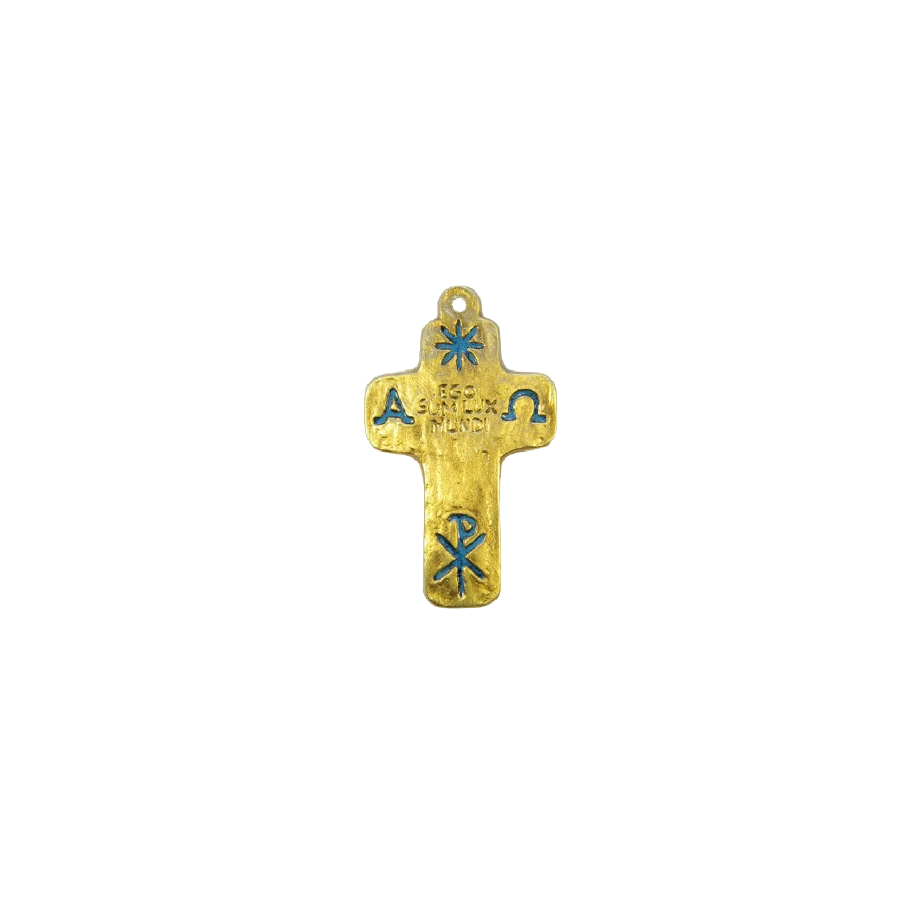 Croix murale latine arrondie, étoile et symboles émaillés – 9,5 cm – L22 BLEU - Les Tailleurs d'Images