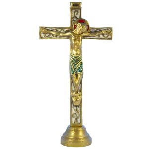 Crucifix sur socle – Bronze émaillé – 26 cm – 04SOCLE