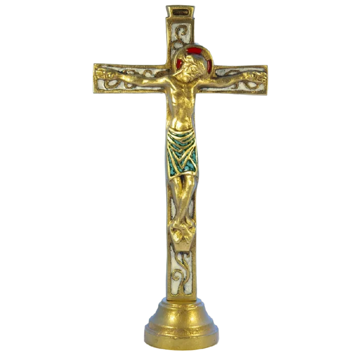 Crucifix sur socle – Bronze émaillé – 26 cm – 04SOCLE