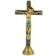 Crucifix sur socle - Bronze émaillé - 26 cm - 04SOCLE - BLEU_- Les Tailleurs d'Images