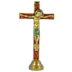 Crucifix sur socle – Bronze émaillé – 26 cm – 04SOCLE