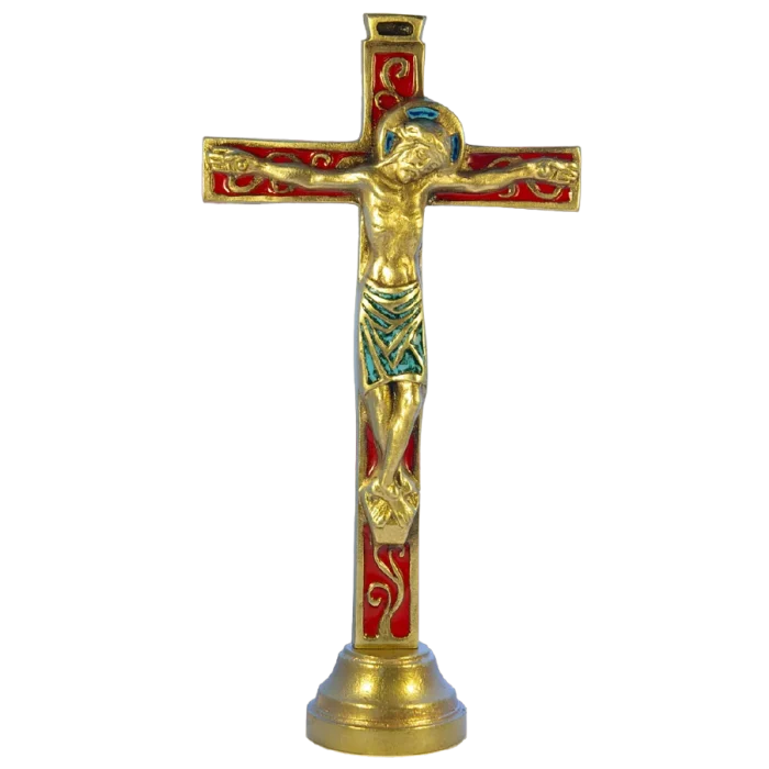 Crucifix sur socle – Bronze émaillé – 26 cm – 04SOCLE