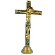 Crucifix sur socle - Bronze émaillé - 26 cm - 04SOCLE - VERT_- Les Tailleurs d'Images