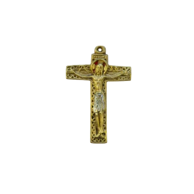 Crucifix travaillé en bronze émaillé, d’inspiration médiévale – 12 cm – 10