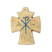 Alpha, Oméga, Chrisme sur croix en bronze émaillé – 9,4 cm – L27