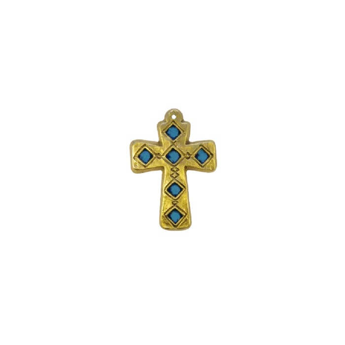 Motif médiéval sur croix en bronze émaillé – 9,5 cm – L26