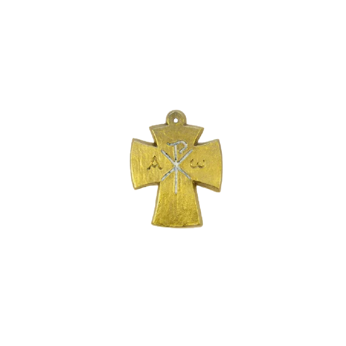 Alpha, Oméga, Chrisme sur croix en bronze émaillé – 9,4 cm – L27