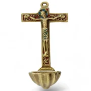 Bénitier coquille St Jacques, crucifix sur croix décorée – 15 cm – 0130