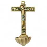 Bénitier coquille St Jacques crucifix vert