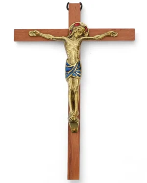 Christ en bronze émaillé, sur croix de bois – 18 cm – 0112