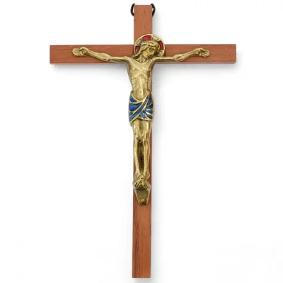 Christ en bronze émaillé, sur croix de bois – 18 cm – 0112