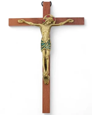 Christ en bronze émaillé, sur croix de bois – 18 cm – 0112