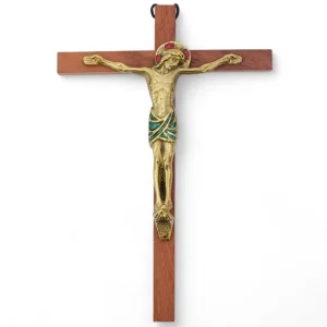 Christ en bronze émaillé, sur croix de bois – 18 cm – 0112