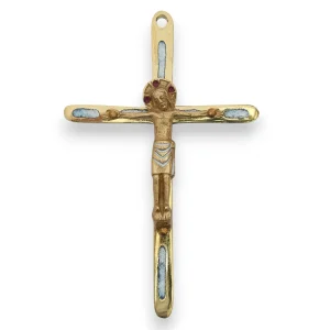 Christ sur croix fine en bronze émaillée – 12 cm – 0189-210