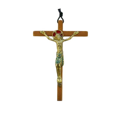 Christ en bronze émaillé, sur croix de bois – 19 cm – 0152