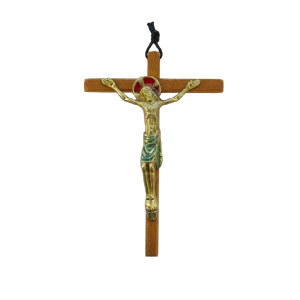 Christ en bronze émaillé, sur croix de bois – 19 cm – 0152