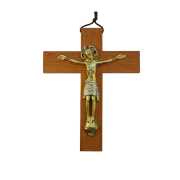 Christ en bronze émaillé, sur croix de bois – 19 cm – 460 - BLANC | Les Tailleurs d'Images