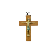 Christ en bronze émaillé, sur croix de bois – 13,5 cm – 330 - vert - Les Tailleurs d'Images