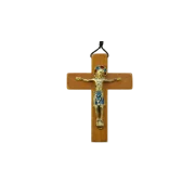 Christ en bronze émaillé, sur croix de bois – 13,5 cm – 330 - bleu | Les Tailleurs d'Images
